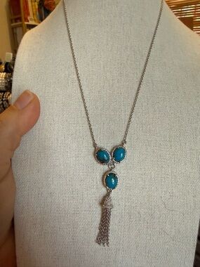 Silver Necklace with Turquoise Stones and Tassel